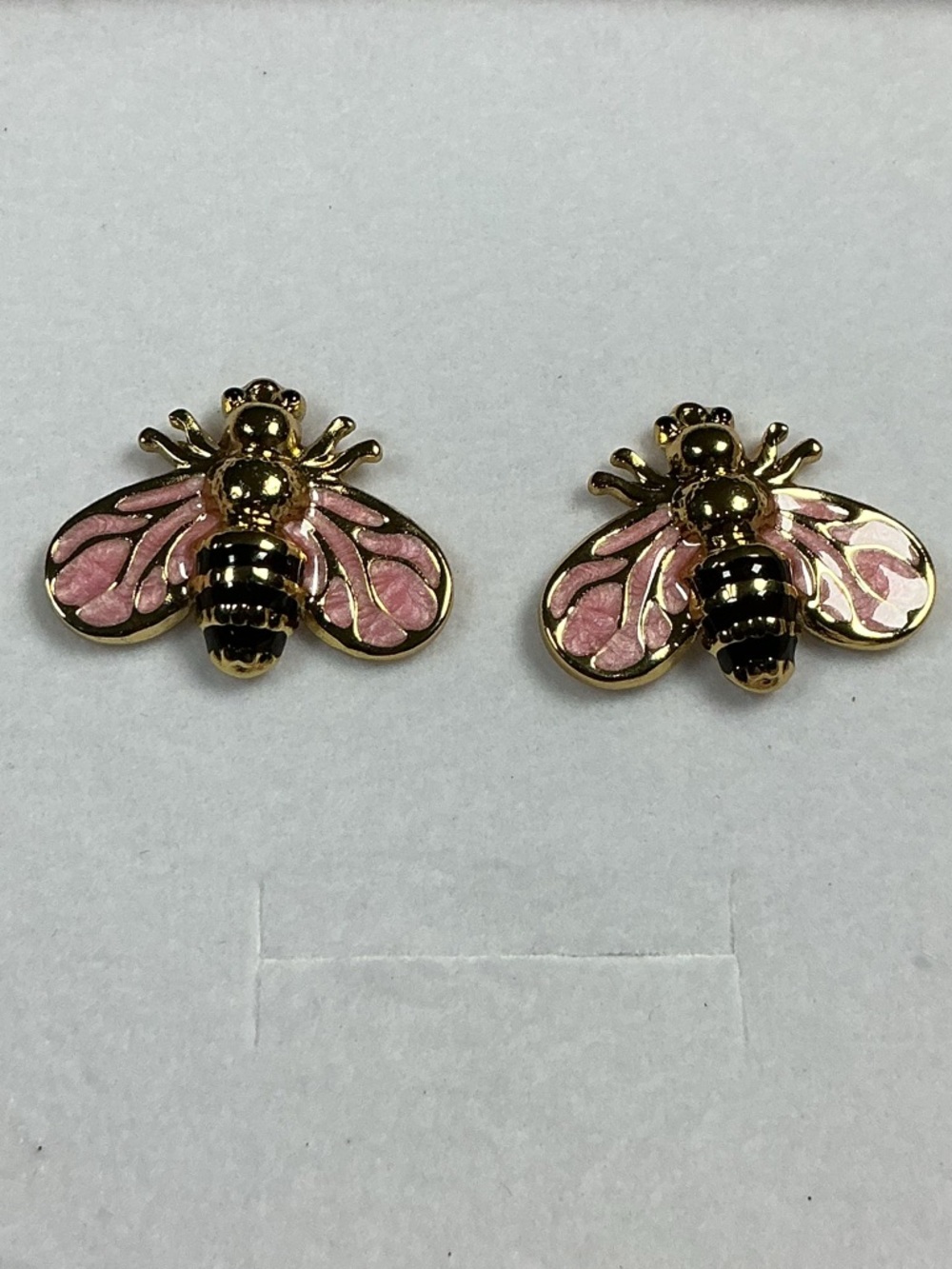 Pink & Black Bee Earrings Hand Painted Enamel Hypoallergenic Post Drop Goldtone - Picture 9 of 16